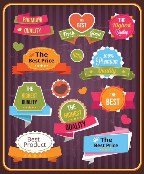 Vektör vintage renkli çıkartmalar etiketleri ve rozetleri set