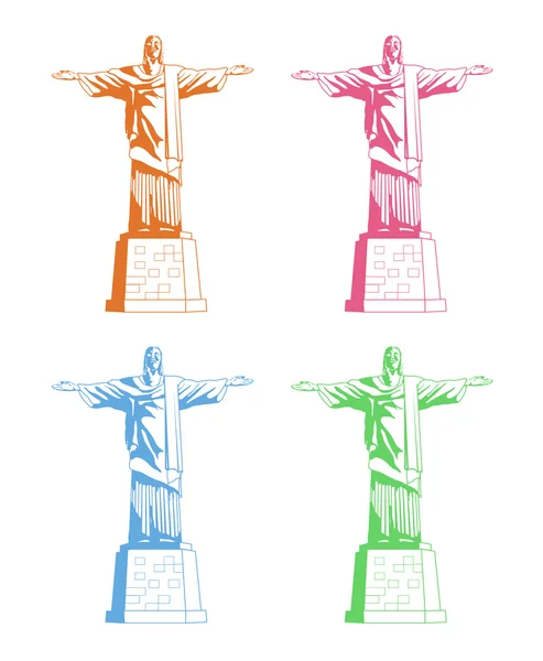 Estatua de Cristo Redentor en rio de janeiro. Juego de ilustración de vector de viaje — Vector de stock