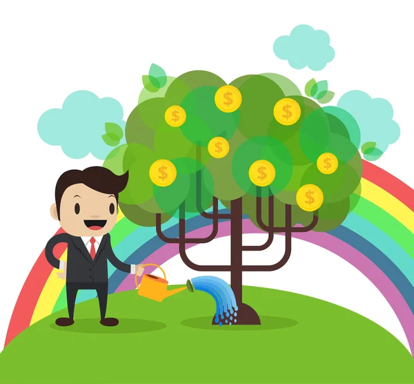 Empresario y árbol. Ilustración plana del vector — Vector de stock