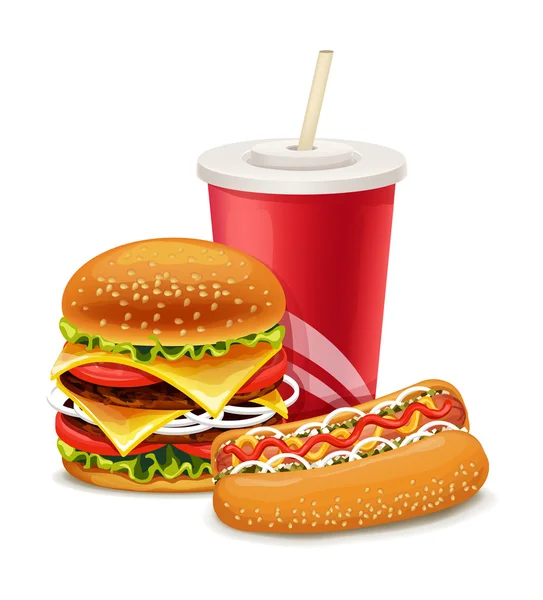 Fast food banner, hot-dog és szóda — Stock Vector