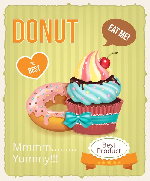 Vector cupcake and donut banner illustration — Stock Vector