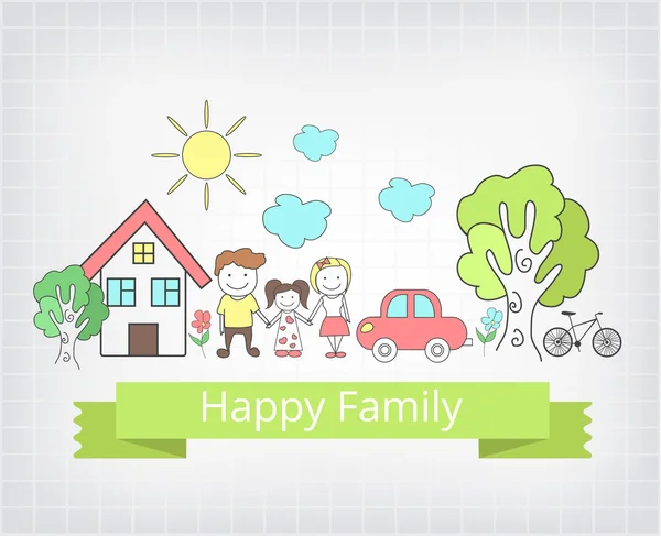 Una famiglia felice. Illustrazione vettoriale su carta — Vettoriale Stock