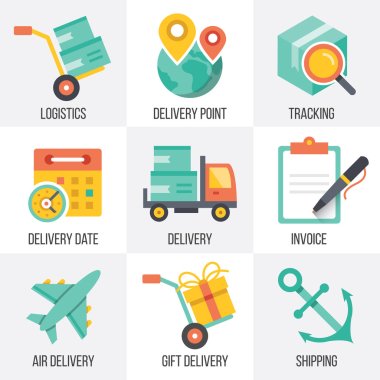 Vector delivery and logistics icons set. Set 8