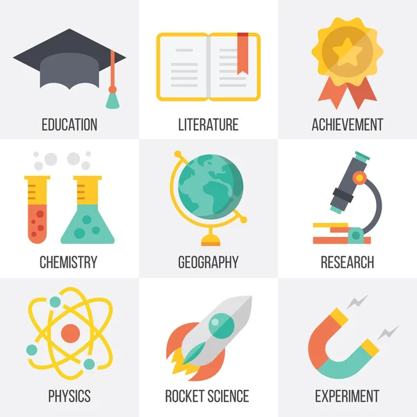 Vector-onderwijs en wetenschap pictogrammen instellen. Set 13 — Stockvector