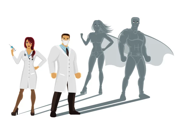 Médicos profissionais super heróis —  Vetores de Stock