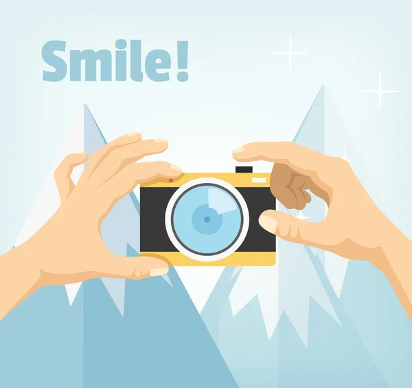 Hands with camera. Take photo concept — Stock Vector