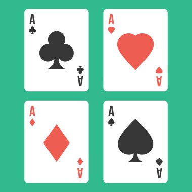 Four aces. Playing cards isolated on green background clipart