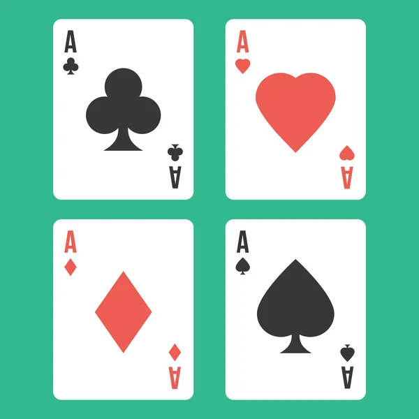 Čtyři esa. Hrací karty izolovaných na zeleném pozadí — Stockový vektor