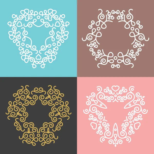 Outline floral frames and badges templates. Set 5 — Stock Vector