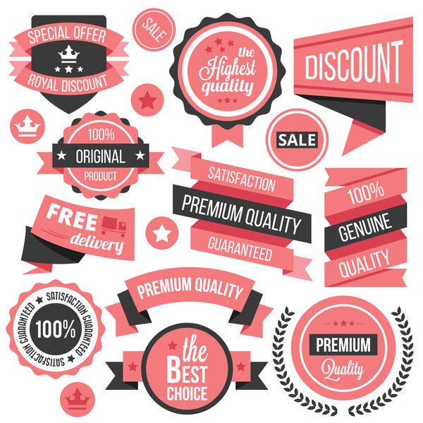 Creative vector badges, labels and ribbons set