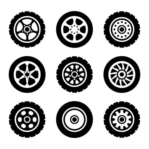 Car wheels icons set