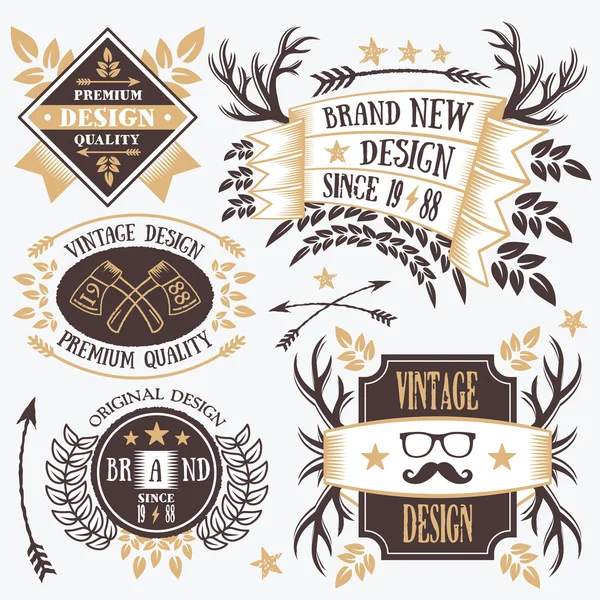 Stijlvolle vintage badges, labels en linten instellen 7 — Stockvector