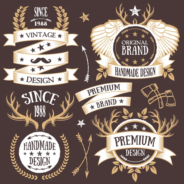 Badges, étiquettes et rubans créatifs vintage dorés 8 — Image vectorielle