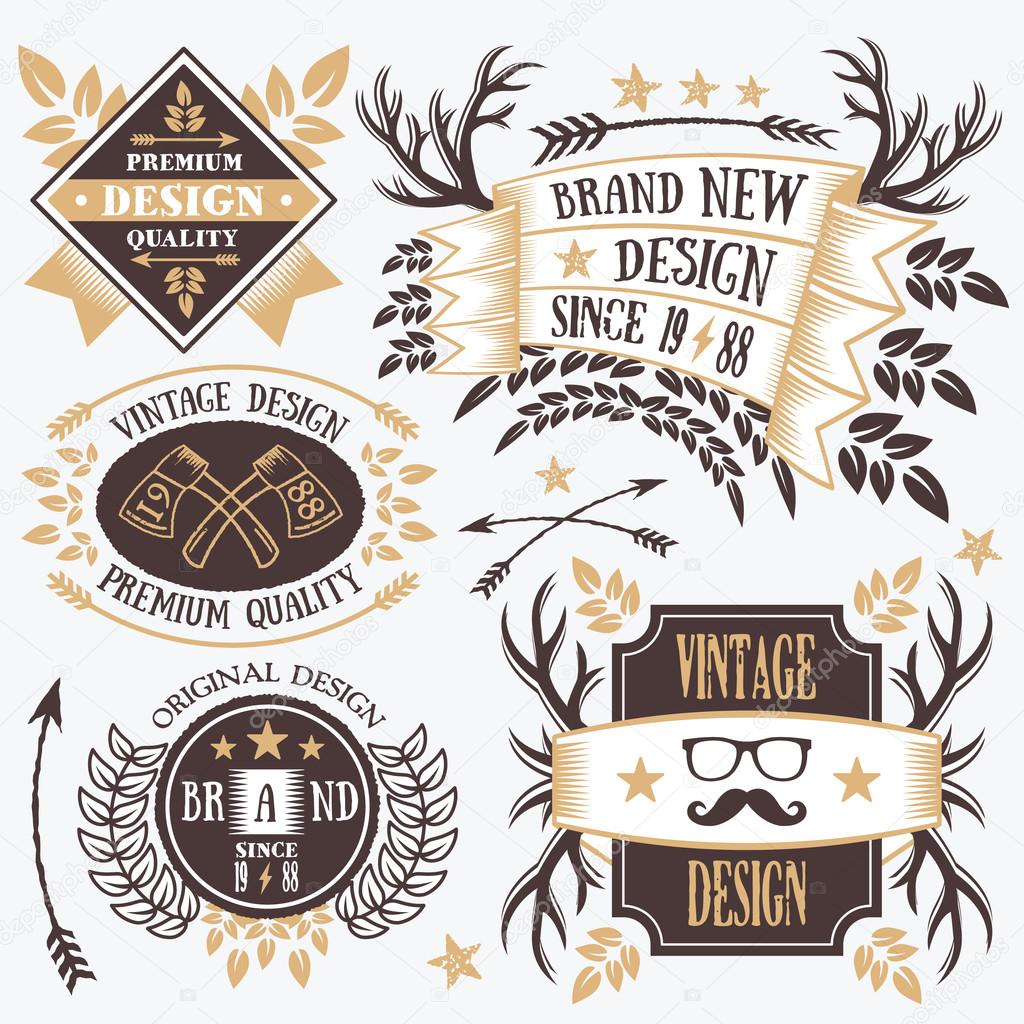Stylish vintage badges, labels and ribbons set 7