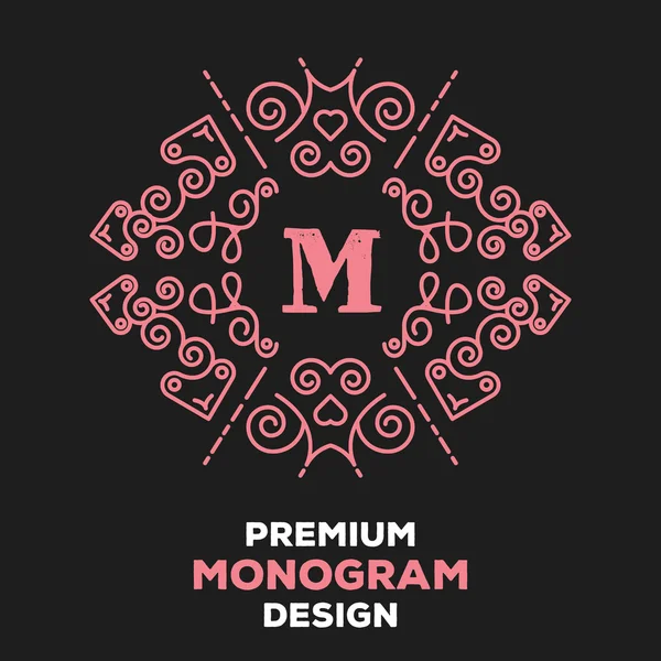 Luxury graceful pink floral monogram design template — Stock Vector