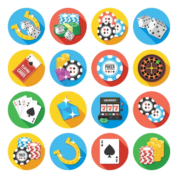 Ensemble d'icônes plates vectorielles rondes. Concept d'icônes Poker — Image vectorielle