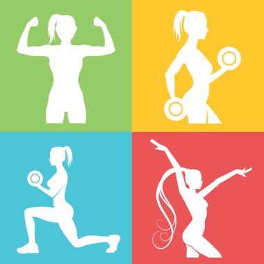 Kadın siluetleri ile fitness logo kümesi