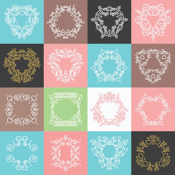 Colorful trendy ornaments, badges, frames, logo design templates set. — Stock Vector