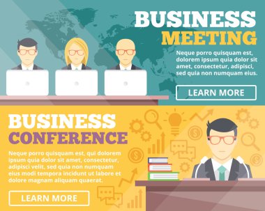İş toplantı ve iş konferans düz illüstrasyon kavramlar ayarla