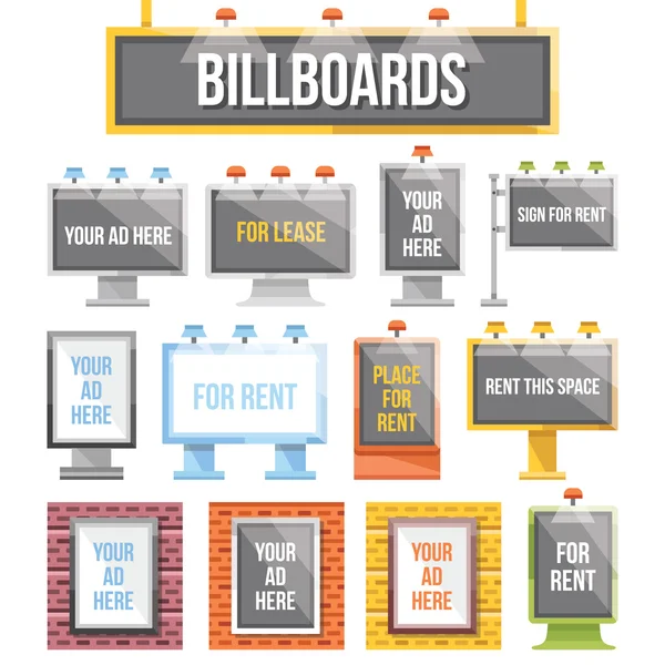 Trendy flat billboards, outdoor advertising set — Stock Vector
