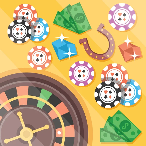 Casino roulette, gokken vlakke afbeelding concepten instellen — Stockvector