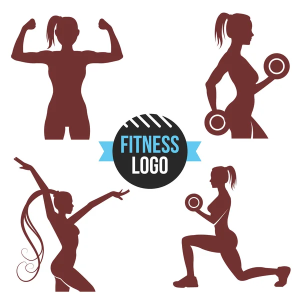 Fitness logo set. Elegante vrouwen silhouetten — Stockvector