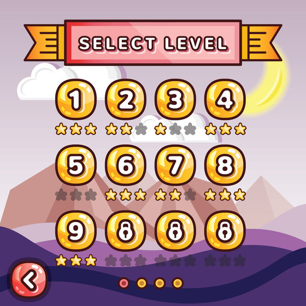 Level selection screen. Mystery canyon in night time concept