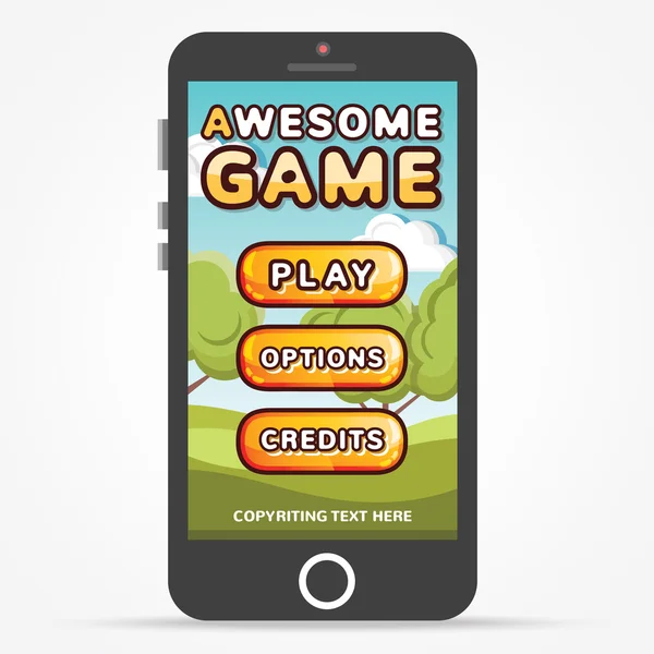 Smartphone negro con pantalla de inicio de juego — Vector de stock