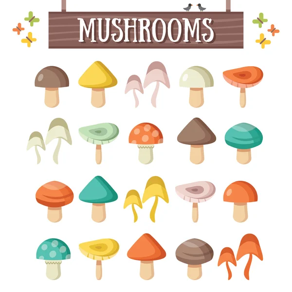 Модний набір плоских грибів. Красиві барвисті гриби — стоковий вектор