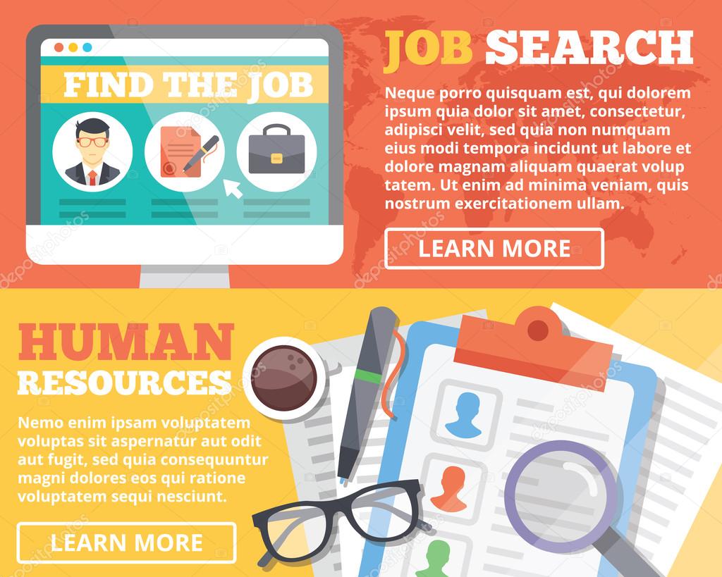 Job search and human resources flat illustration concepts set