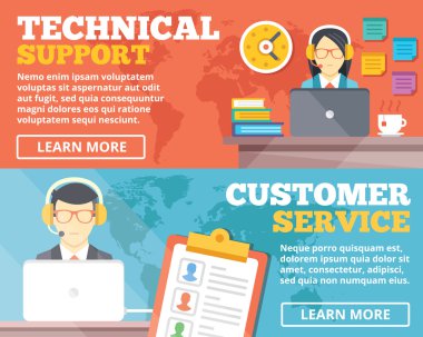 Teknik destek, müşteri hizmet düz illüstrasyon kavramlar ayarla