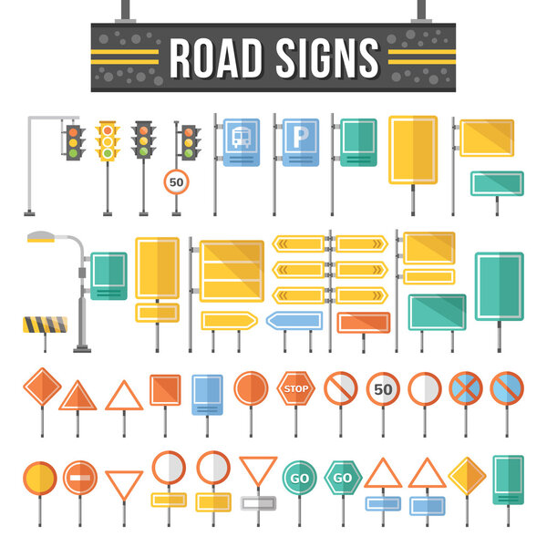 Señales de carretera planas establecidas — Vector de stock