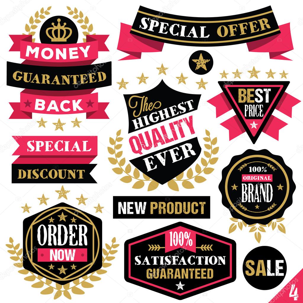 Premium quality stickers, badges, labels and ribbons. Set 4