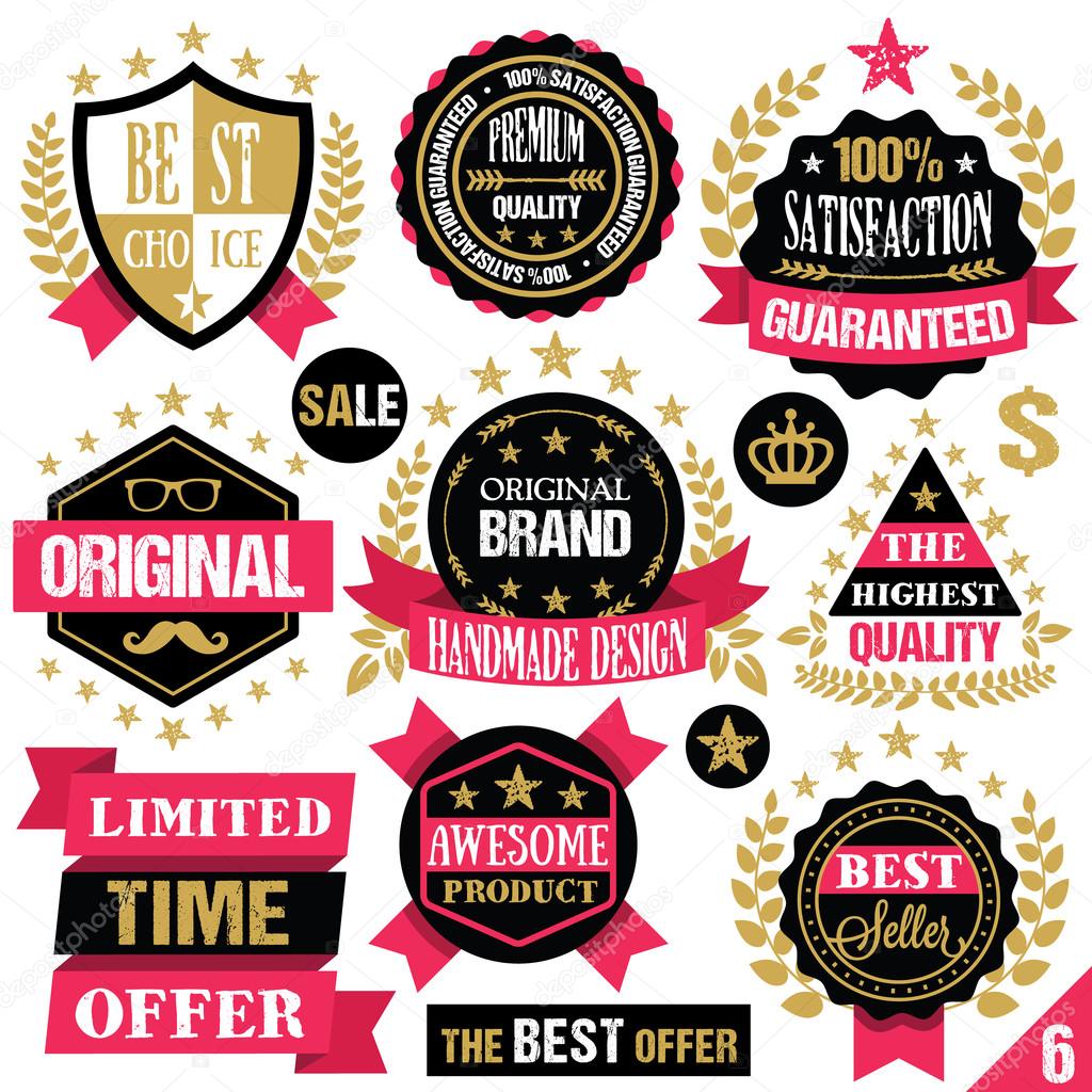 Premium quality stickers, badges, labels and ribbons. Set 6