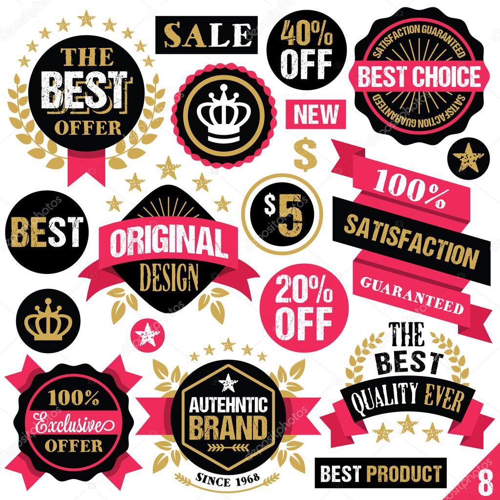 Premium quality stickers, badges, labels and ribbons. Set 8