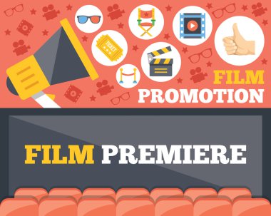 Film tanıtım ve film düz illüstrasyon kavramlar seti premiere.