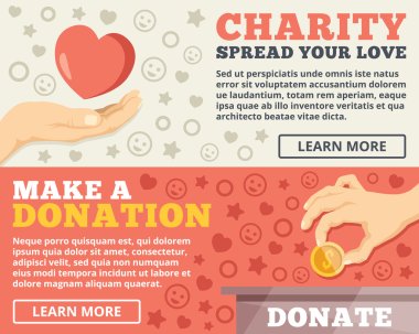 Charity, donation flat illustration concepts set clipart