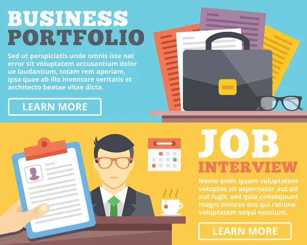 Business portfolio, job interview flat illustration concepts set — Stock Vector