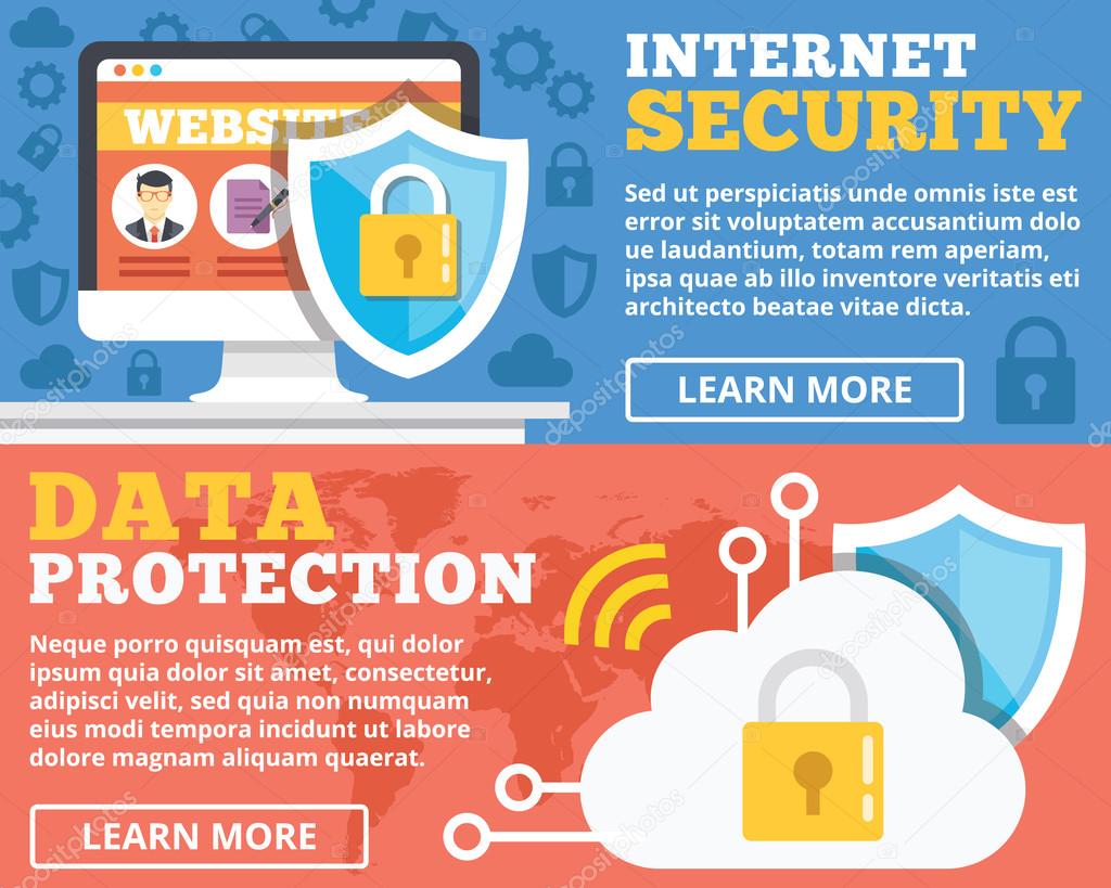 Internet security, data protection flat illustration concepts set