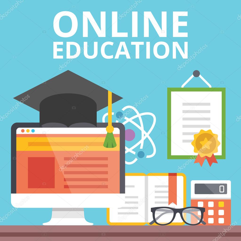 Online education concept. Flat design