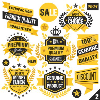 Black and yellow stickers, badges, labels and ribbons. Set 2