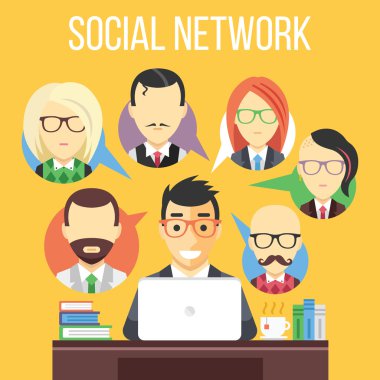 Social network communication flat illustration