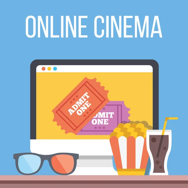 Online cinema, internet streaming flat illustration — ストックベクタ