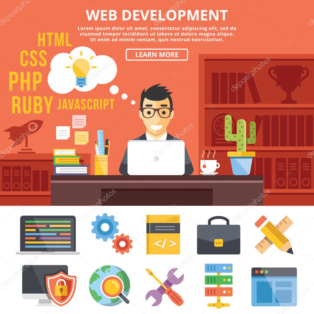 Web development flat illustration concepts and flat icons set