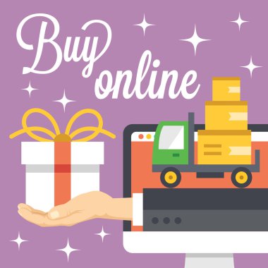 Online kavramı satın. Düz illüstrasyon