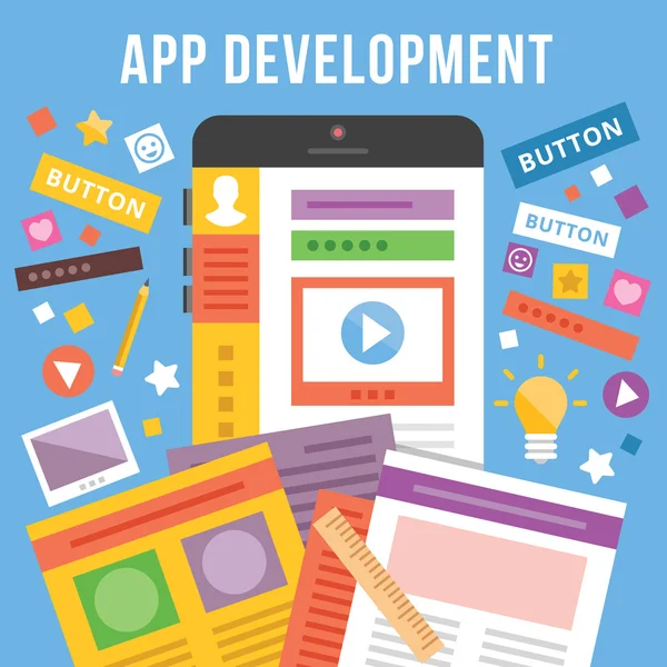App έννοια επίπεδη απεικόνιση της ανάπτυξης — Διανυσματικό Αρχείο