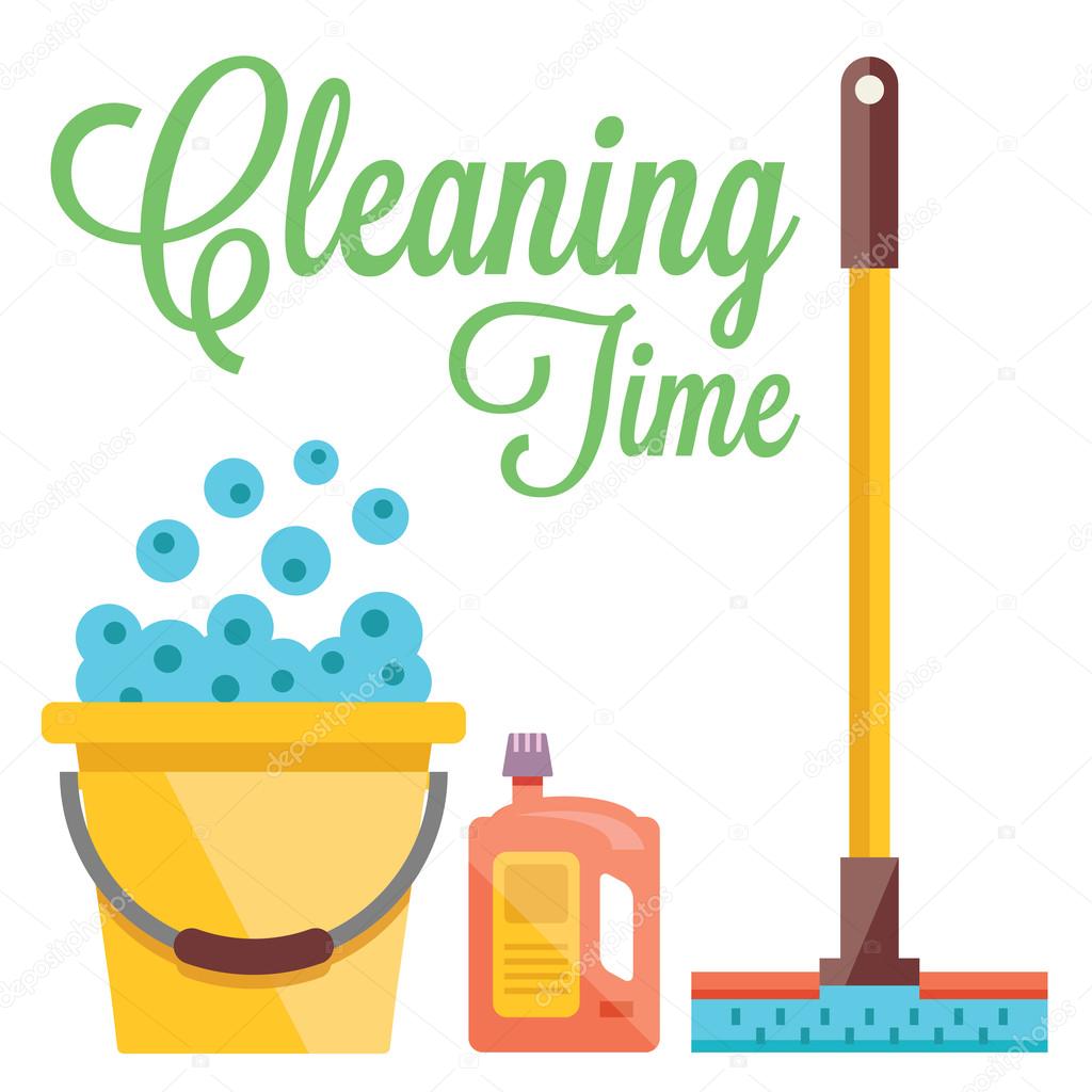 Cleaning time concept. Flat illustration