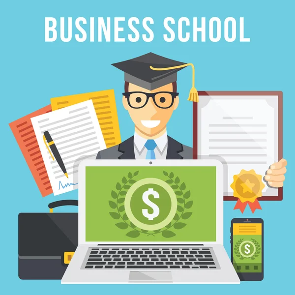 Conceito de ilustração plana de escola de negócios — Vetor de Stock