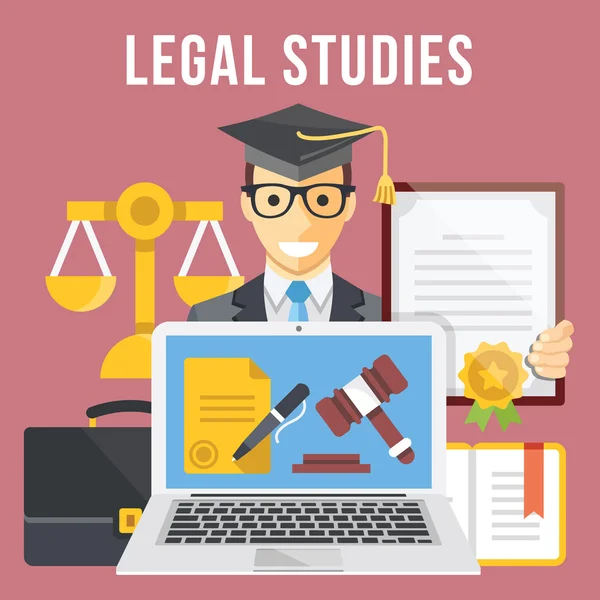 Estudos jurídicos conceito ilustração plana — Vetor de Stock