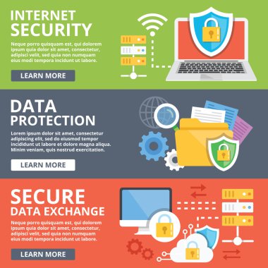 Internet security, veri koruma, güvenli veri alışverişi, şifreleme düz illüstrasyon kavramlar ayarla